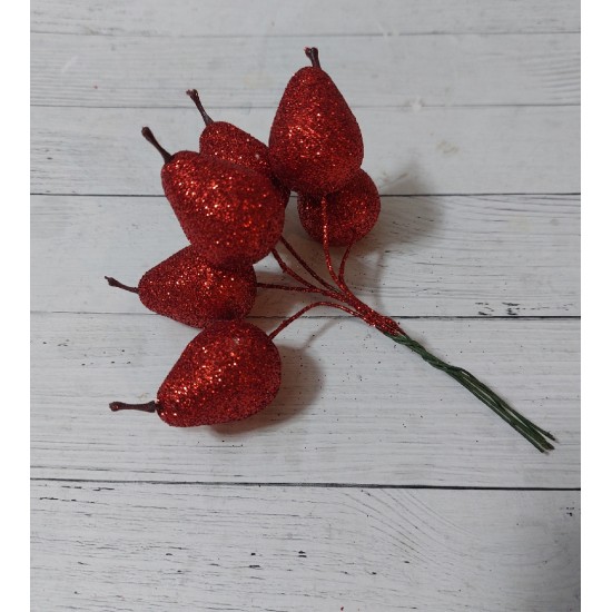 Груши в глиттере 25*45 мм цв. красный, цена за 6 шт